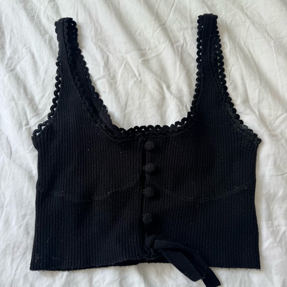 For Love And Lemons Tops - For Love And Lemons Black Scalloped Tank Top